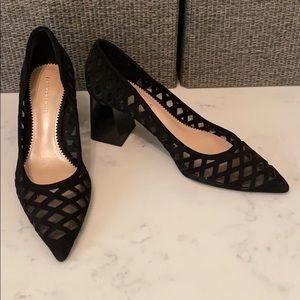 Black Mesh Block Heel